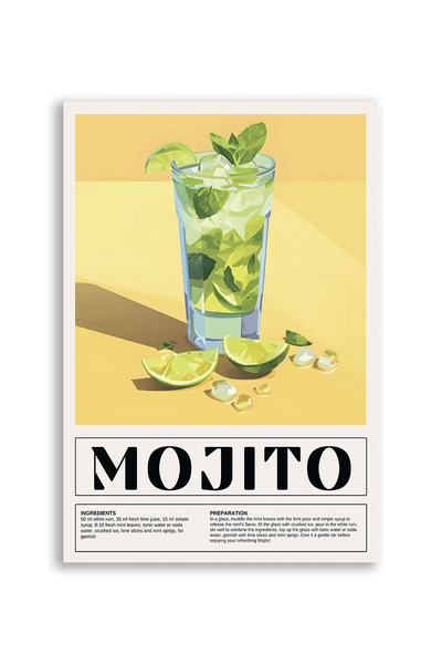 Akustikbillede med en retro cocktailplakat med Mojito