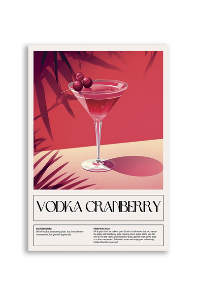 Akustikbillede med en retro cocktailplakat med Vodka Cranberry