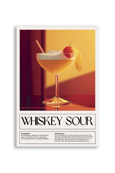 Akustikbillede med en retro cocktailplakat med Whiskey Sour
