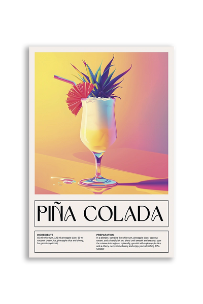 Akustikbillede med en retro cocktailplakat med Pina Colada