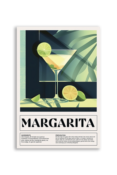 Akustikbillede med en retro cocktailplakat med Margarita
