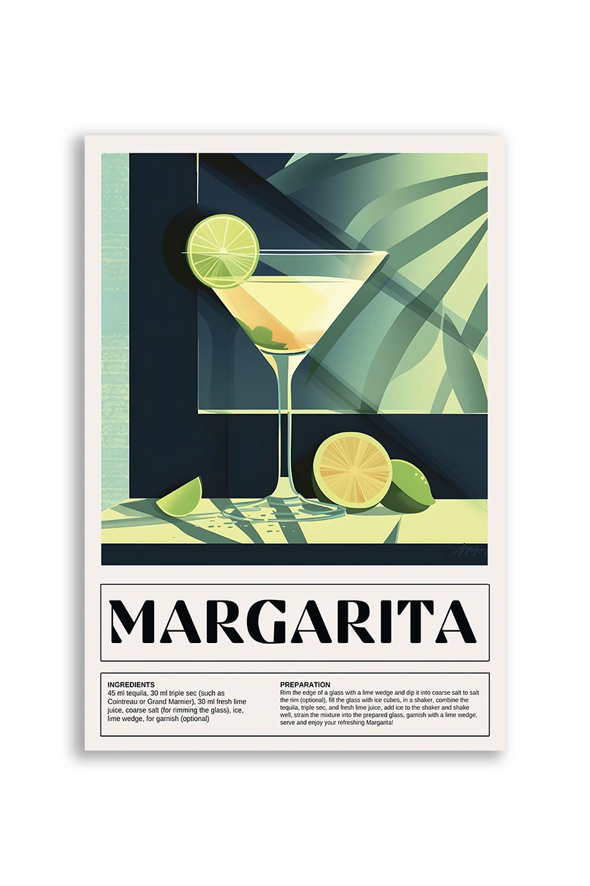 Akustikbillede med en retro cocktailplakat med Margarita