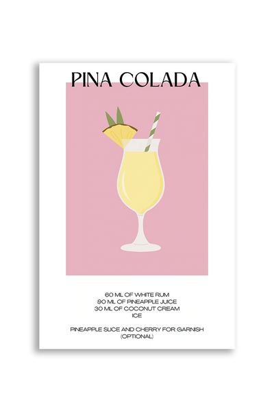 Akustikbillede med en minimalistisk cocktailplakat med Pina Colada