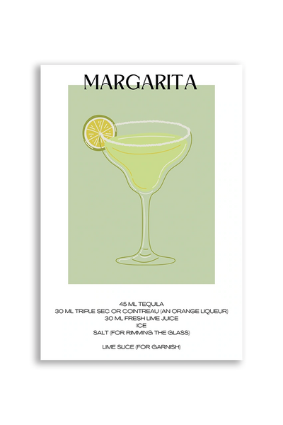 Akustikbillede med en minimalistisk cocktailplakat med Margarita