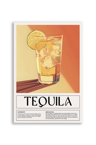 Akustikbillede med en retro cocktailplakat med Tequila