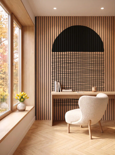 Akustikpanel med Geometric-motiv nr. 13 – i spisestuen