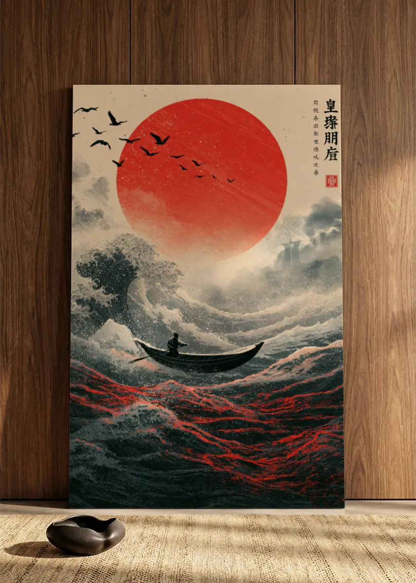 Akustikbillede med Japan Retro-motiv nr. 1 – i spisestuen