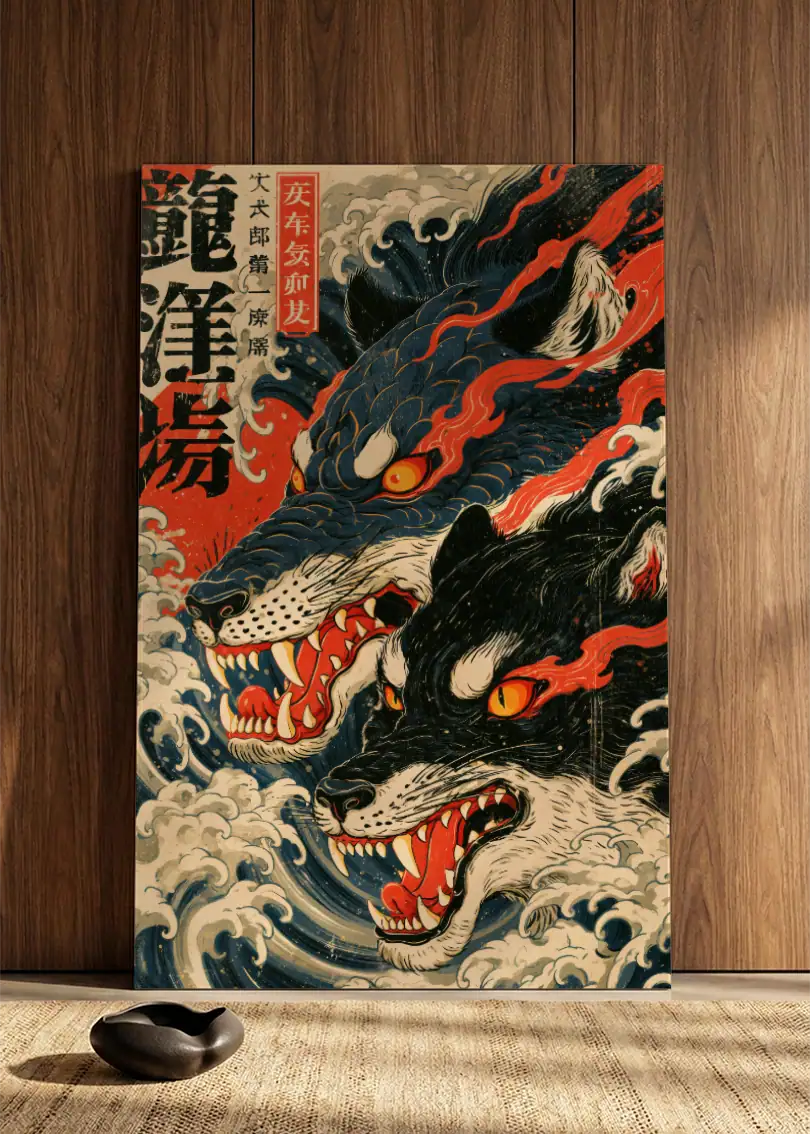 Akustikbillede med Japan Retro-motiv nr. 31 – i spisestuen