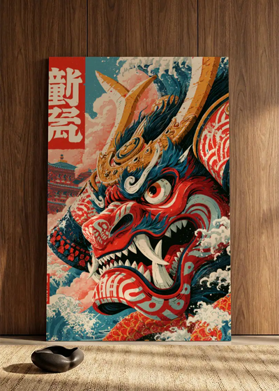 Akustikbillede med Japan Retro-motiv nr. 32 – i spisestuen