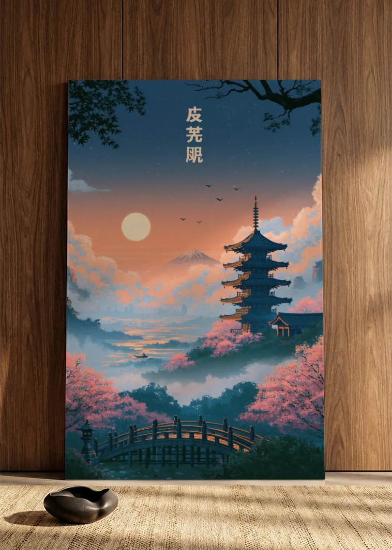 Akustikbillede med Japan Retro-motiv nr. 86 – i spisestuen