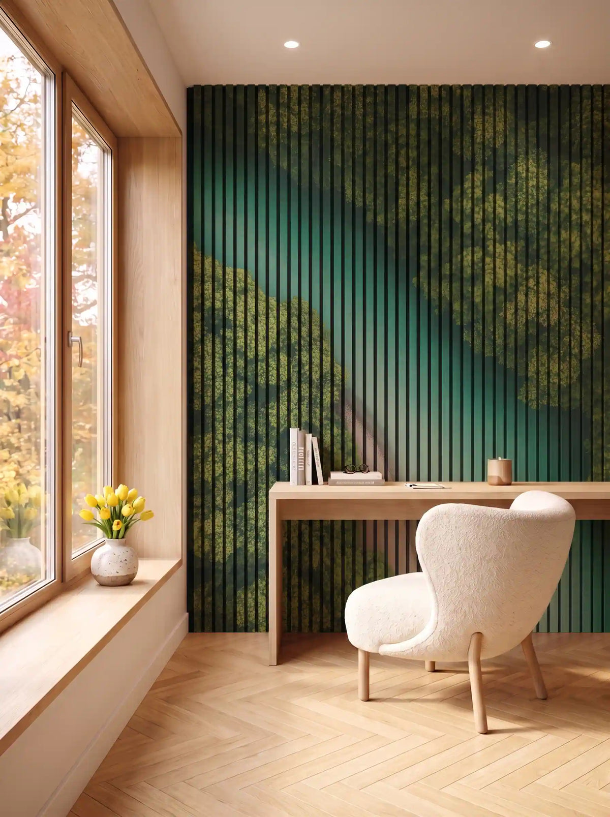 Akustikpanel med Landscapes-motiv nr. 12 – i spisestuen