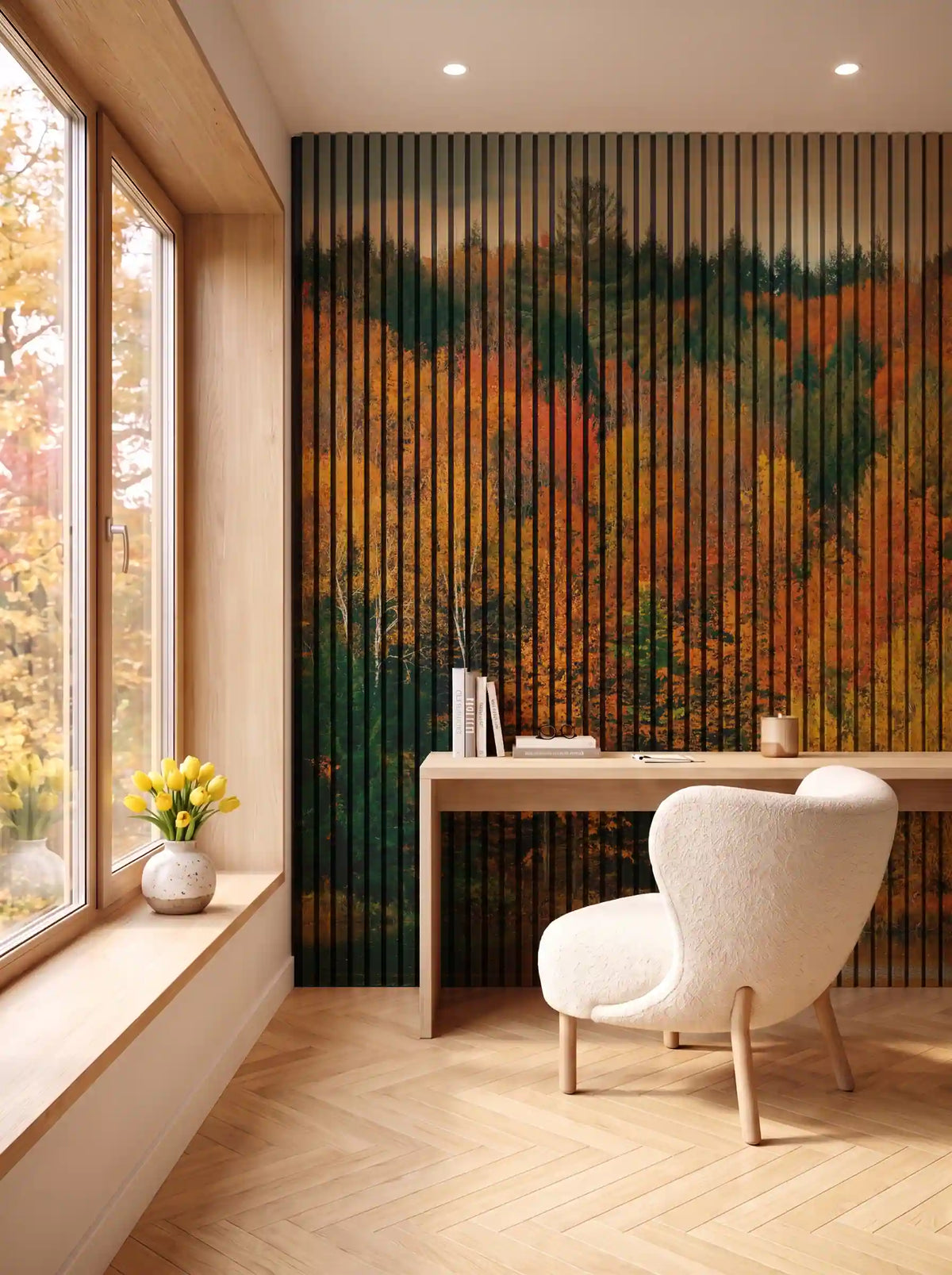 Akustikpanel med Landscapes-motiv nr. 25 – i spisestuen