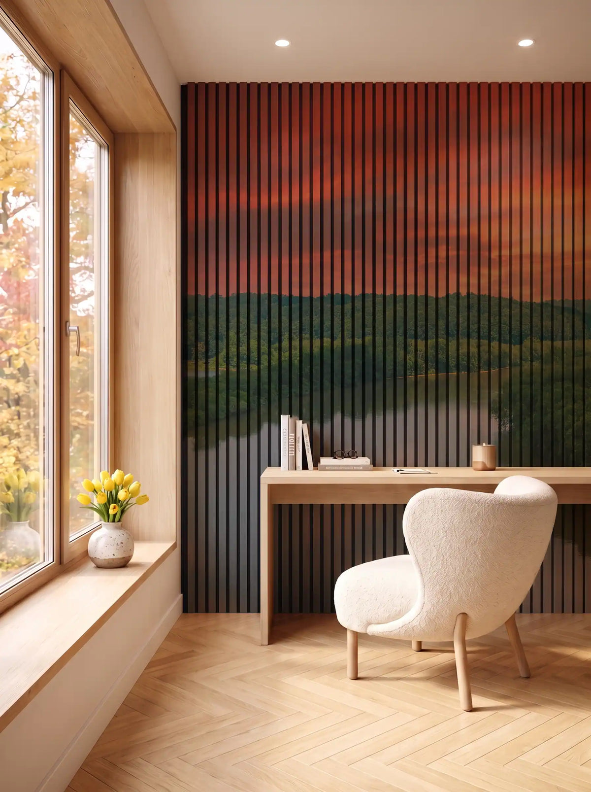 Akustikpanel med Landscapes-motiv nr. 33 – i spisestuen