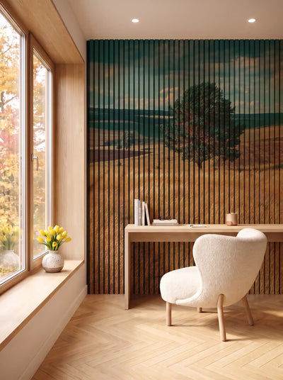 Akustikpanel med Landscapes-motiv nr. 37 – i spisestuen