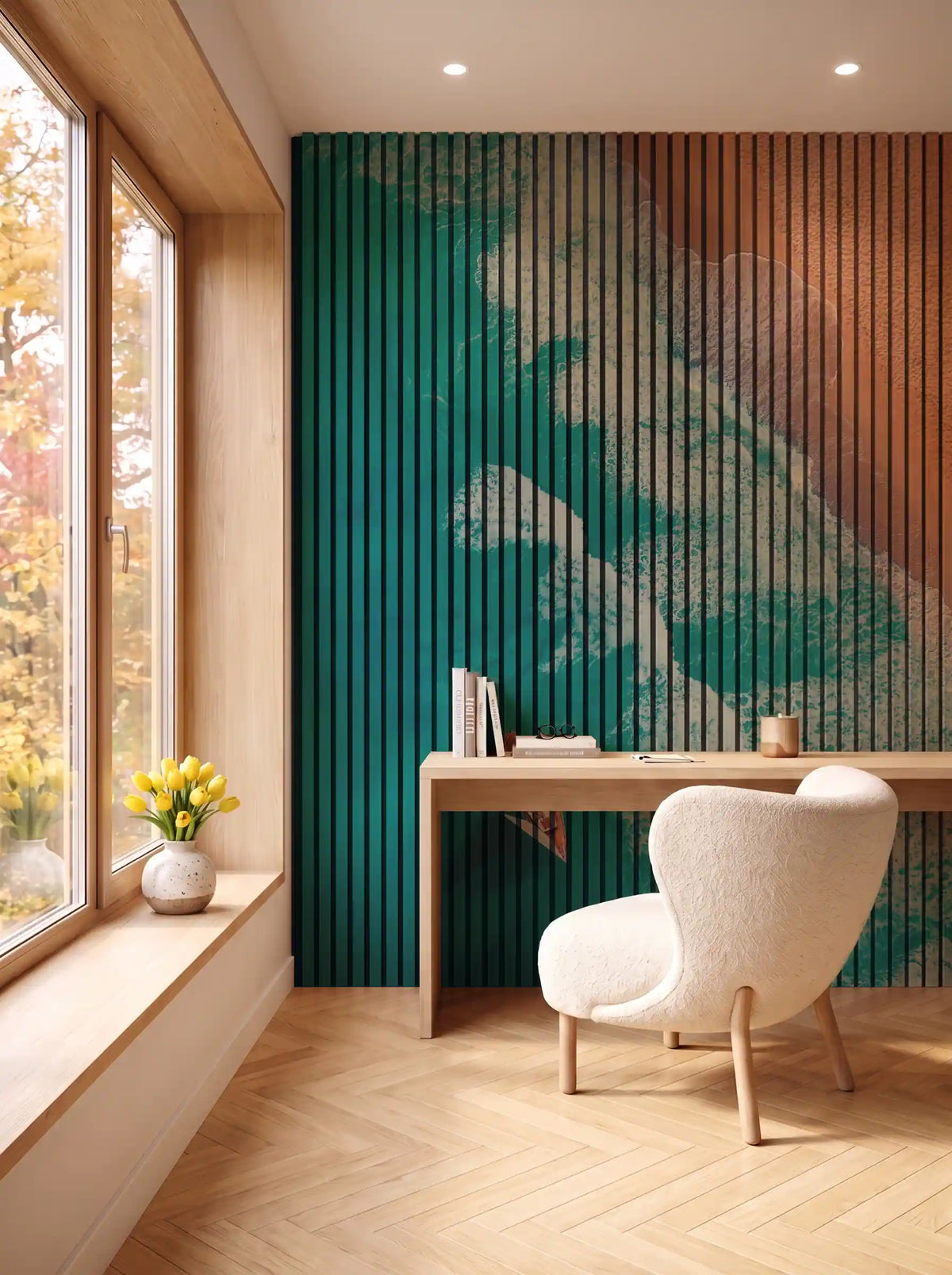 Akustikpanel med Landscapes-motiv nr. 45 – i spisestuen