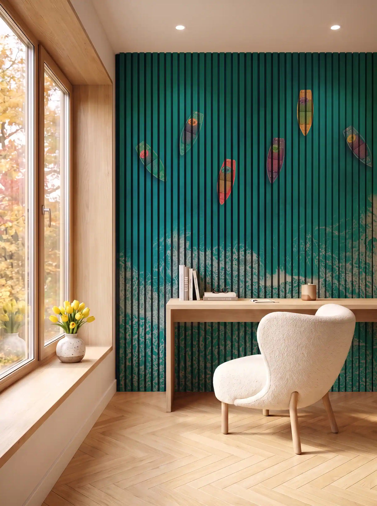 Akustikpanel med Landscapes-motiv nr. 57 – i spisestuen