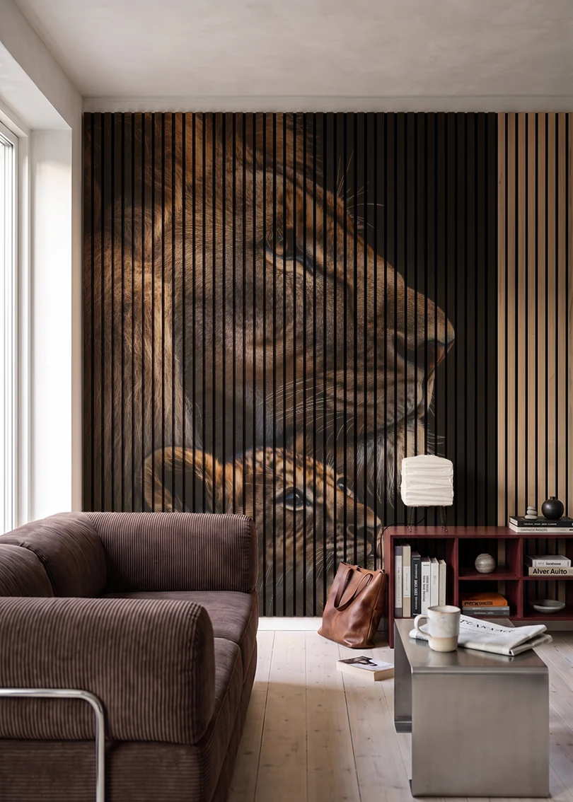 Akustikpanel med Lions-motiv nr. 3 – i stuen