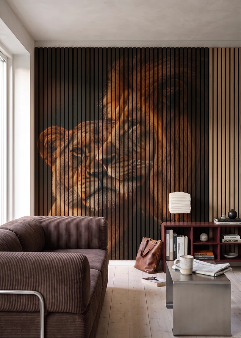 Akustikpanel med Lions-motiv nr. 5 – i stuen