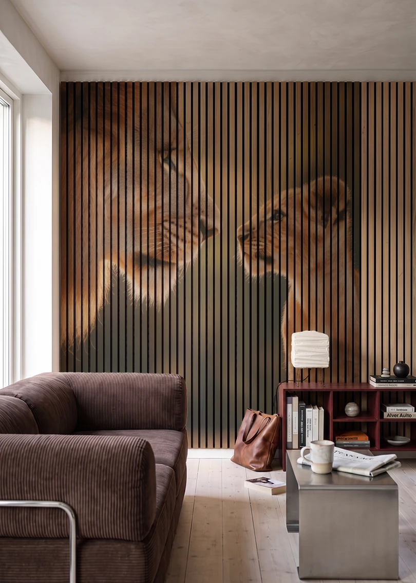 Akustikpanel med Lions-motiv nr. 6 – i stuen