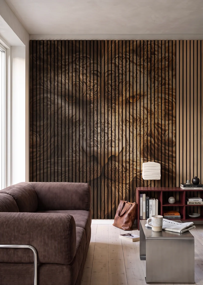Akustikpanel med Lions-motiv nr. 10 – i stuen