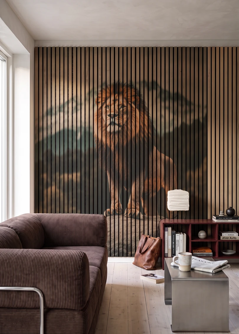 Akustikpanel med Lions-motiv nr. 17 – i stuen