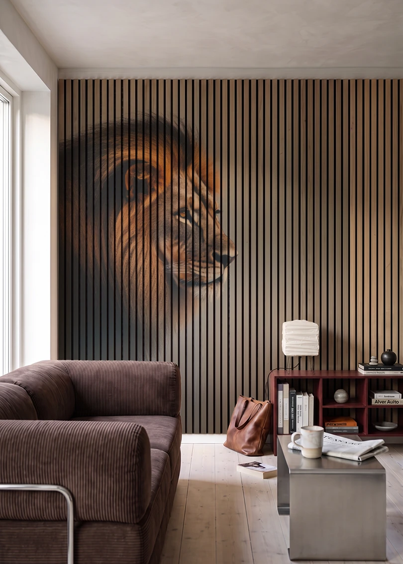 Akustikpanel med Lions-motiv nr. 18 – i stuen