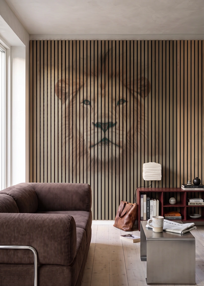 Akustikpanel med Lions-motiv nr. 20 – i stuen
