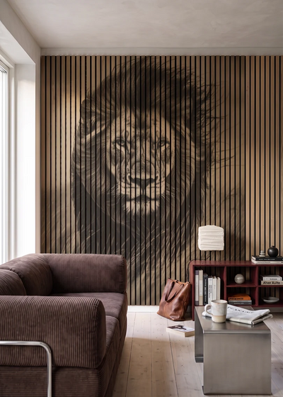 Akustikpanel med Lions-motiv nr. 25 – i stuen