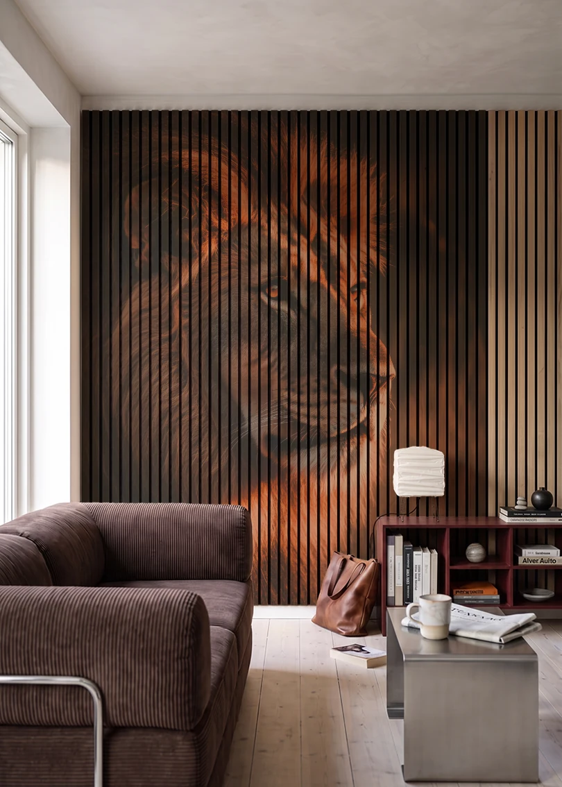 Akustikpanel med Lions-motiv nr. 34 – i stuen