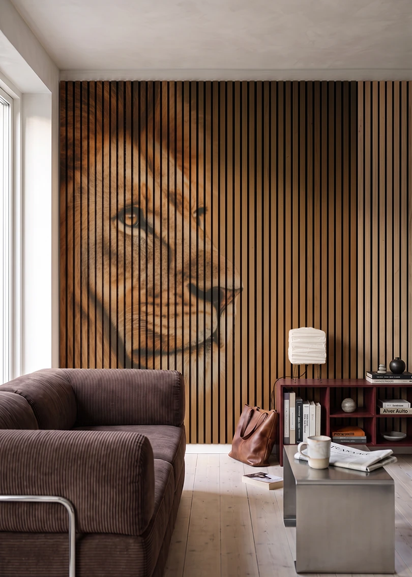 Akustikpanel med Lions-motiv nr. 37 – i stuen
