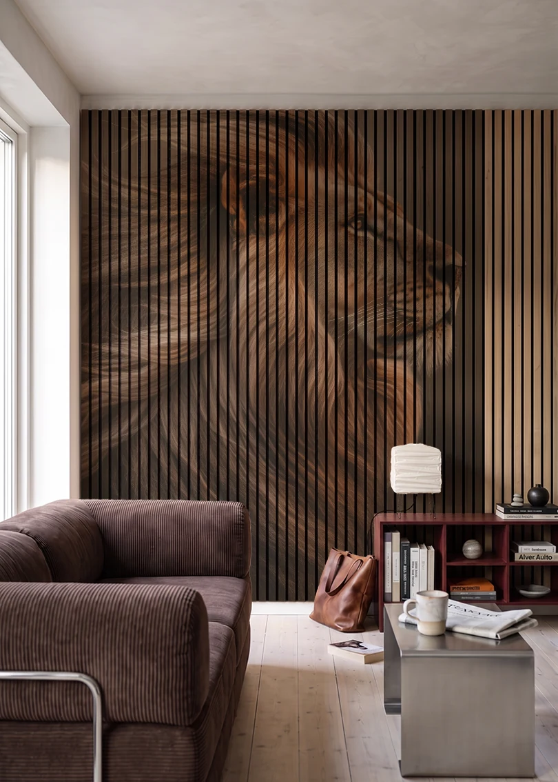 Akustikpanel med Lions-motiv nr. 40 – i stuen
