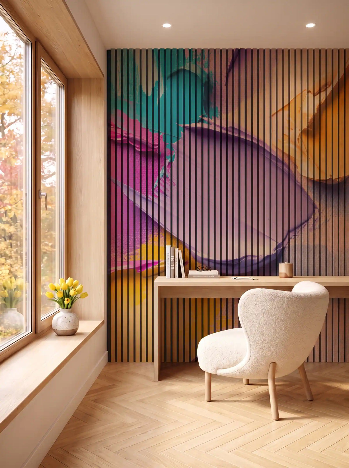 Akustikpanel med Oil Paint-motiv nr. 9 – i spisestuen