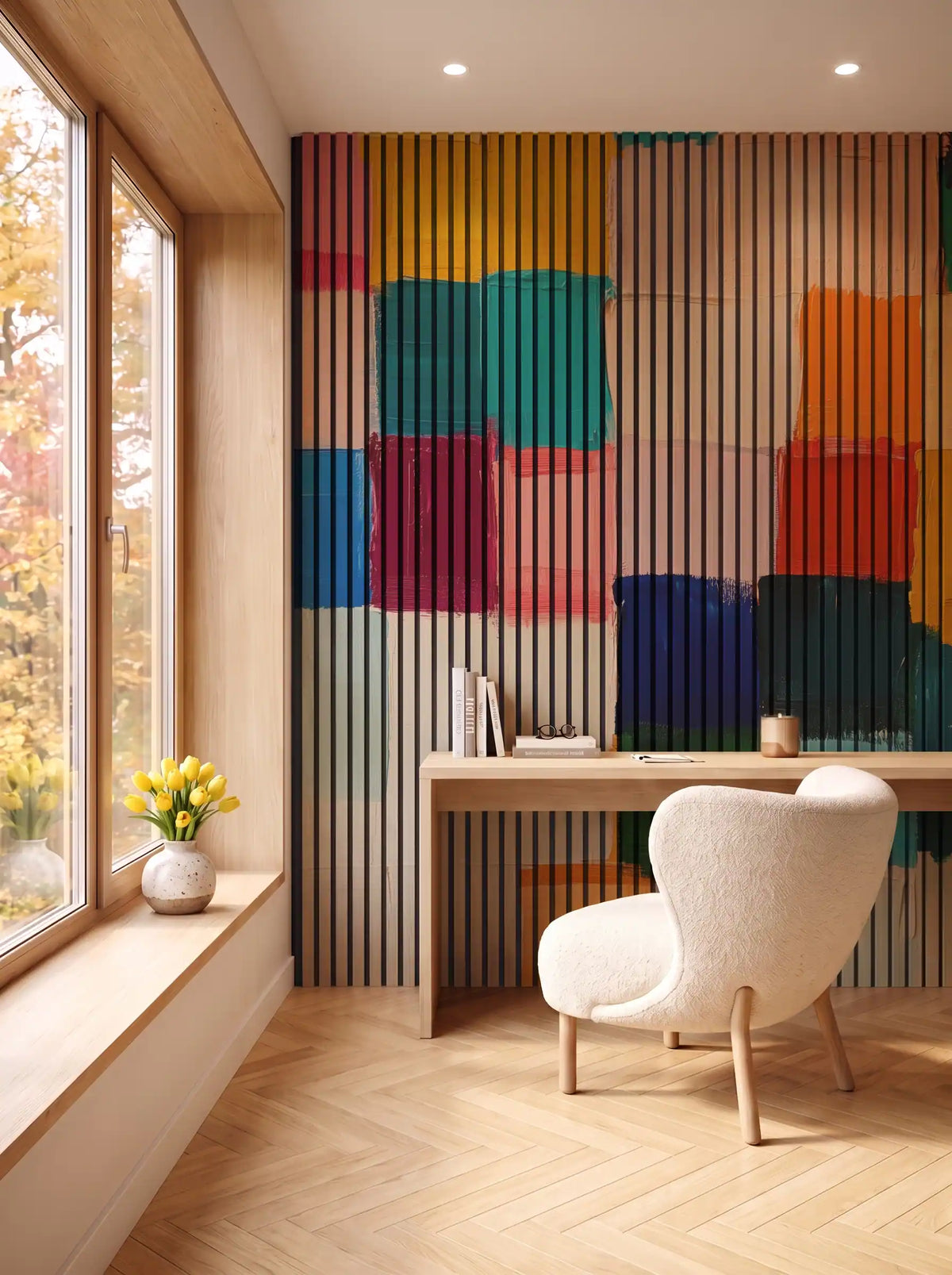 Akustikpanel med Oil Paint-motiv nr. 15 – i spisestuen