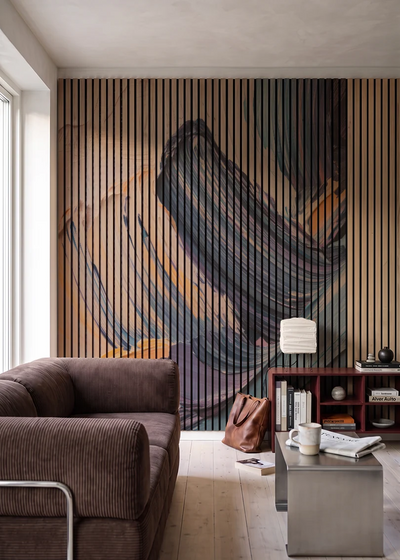 Akustikpanel med Oil Paint-motiv nr. 35 – i stuen