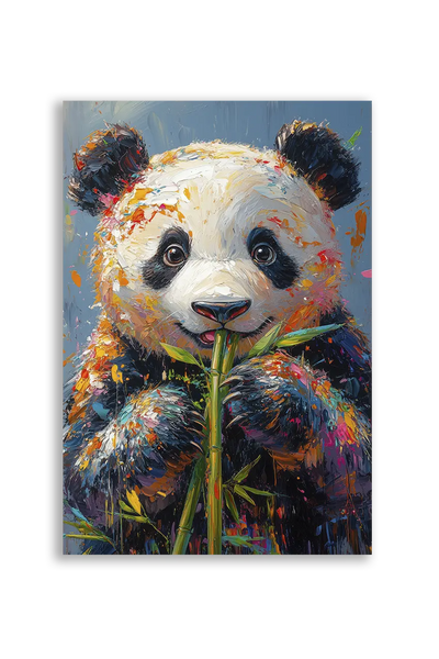 Akustikbillede med en farverigt malet panda