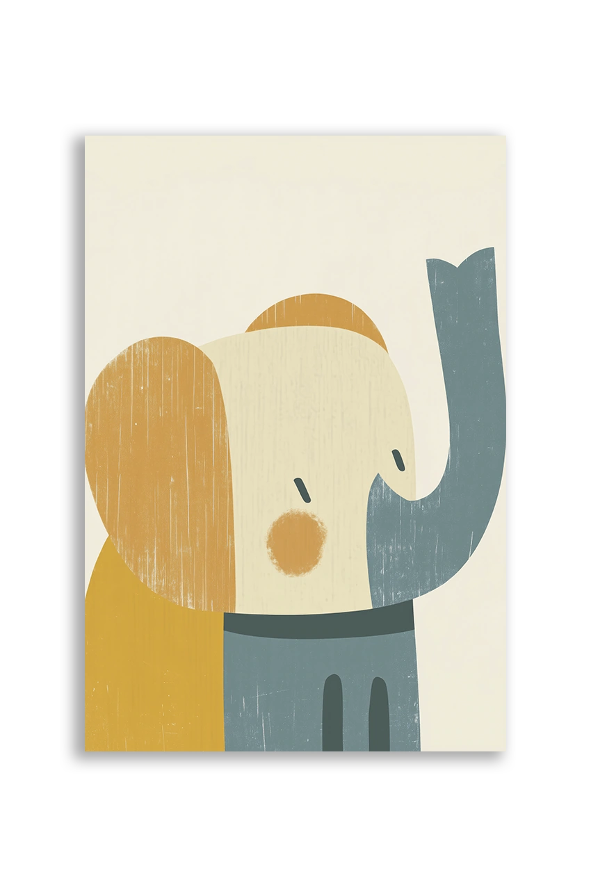 Akustikbillede med en enkel illustration af en elefant i gult