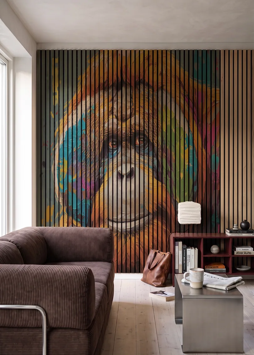 Akustikpanel med Painted Animal motiv nr. 9, i en stue