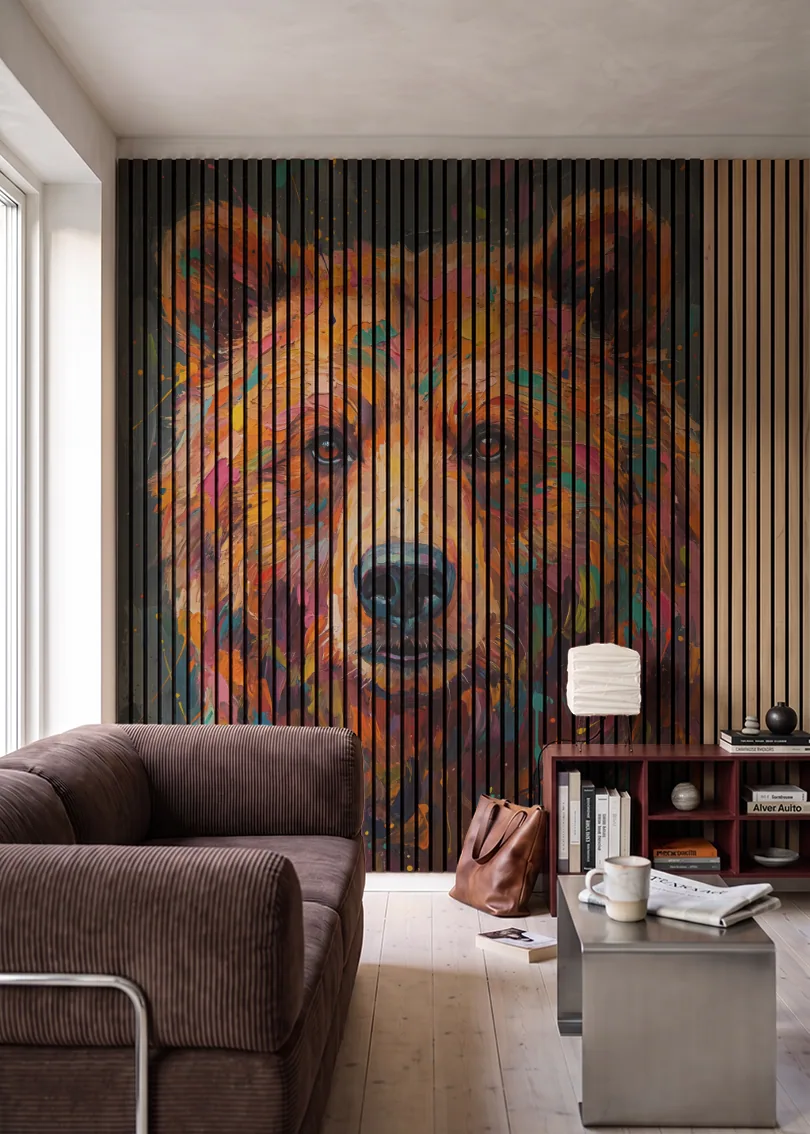 Akustikpanel med Painted Animal motiv nr. 16, i en stue
