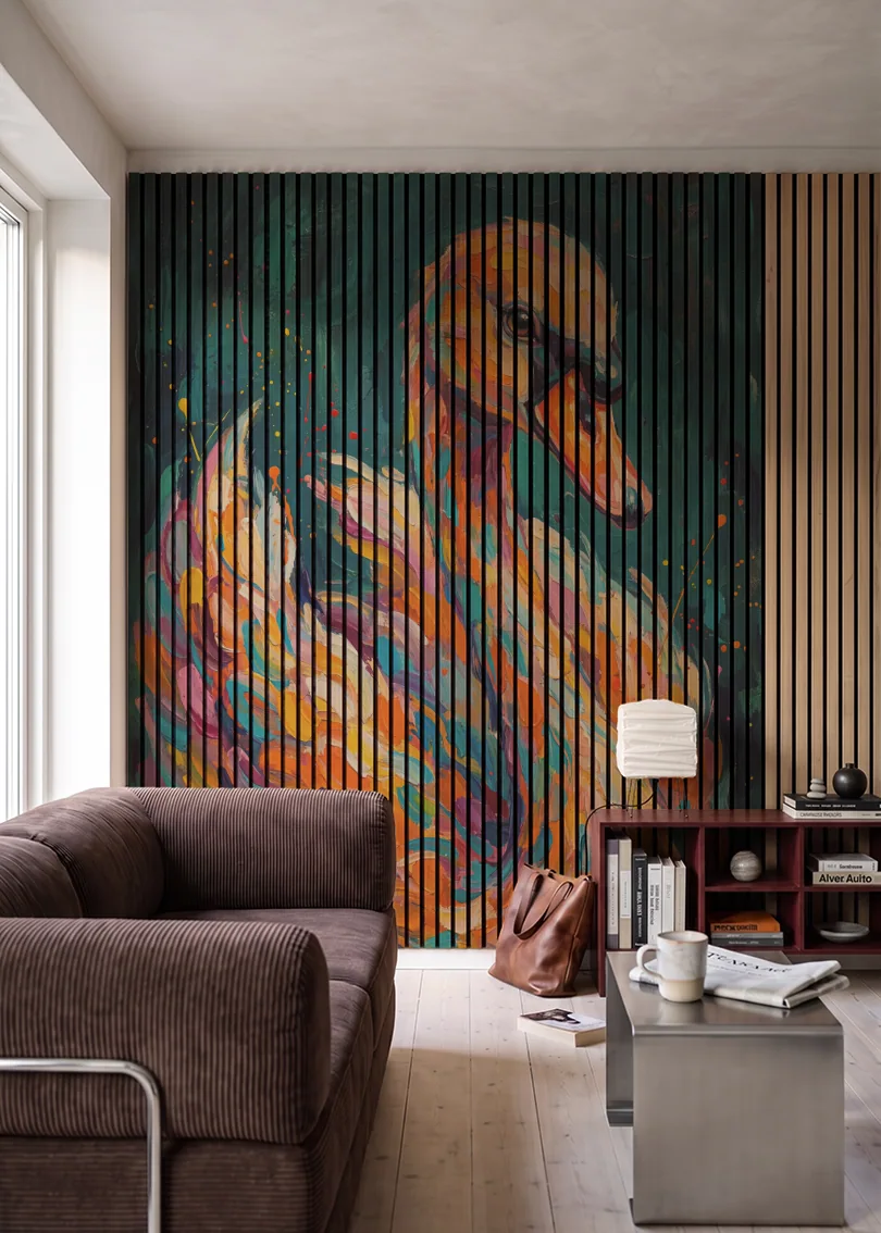 Akustikpanel med Painted Animal motiv nr. 27, i en stue
