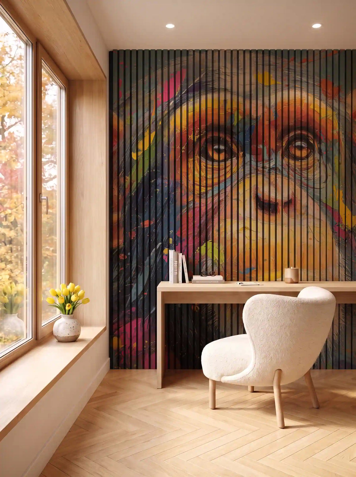 Akustikpanel med Painted Animal motiv nr. 1, i en spisestue
