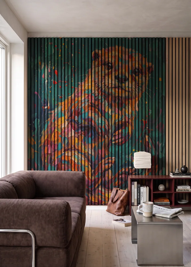 Akustikpanel med Painted Animal motiv nr. 23, i en stue