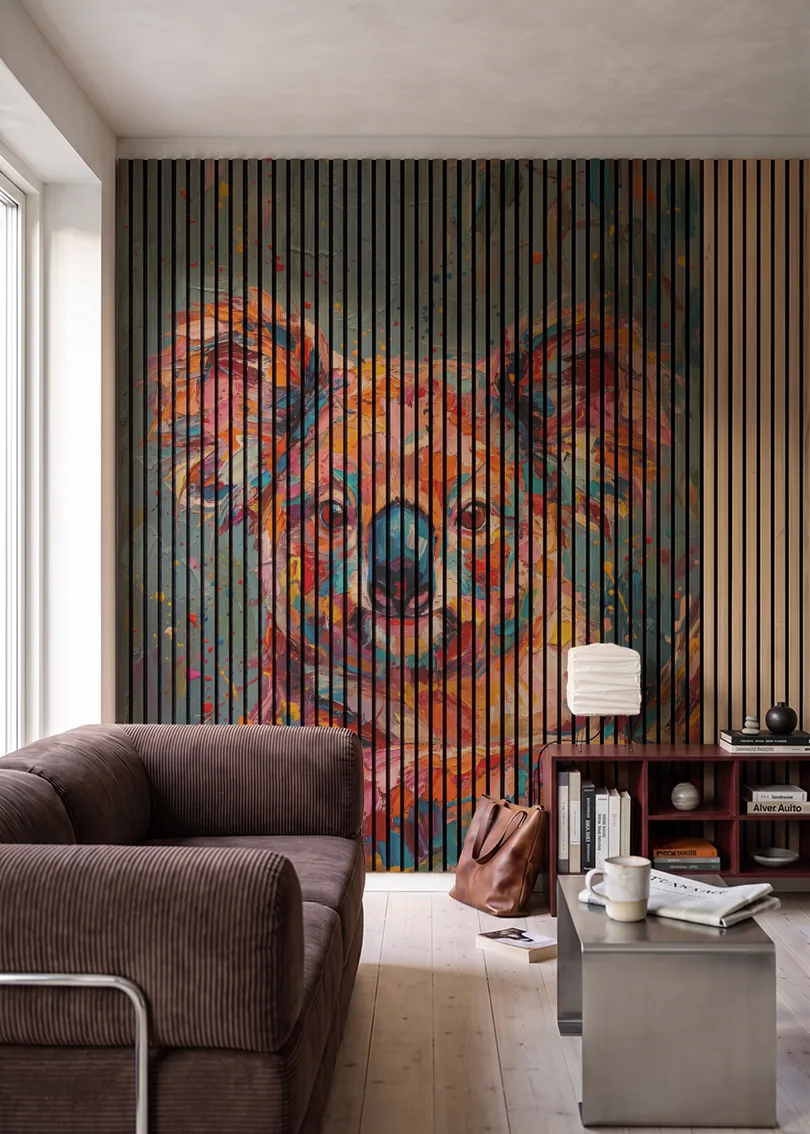 Akustikpanel med Painted Animal motiv nr. 19, i en stue