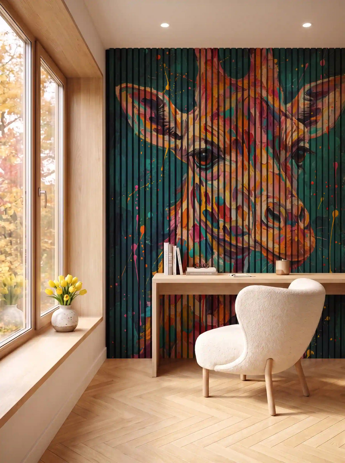 Akustikpanel med Painted Animal motiv nr. 25, i en spisestue