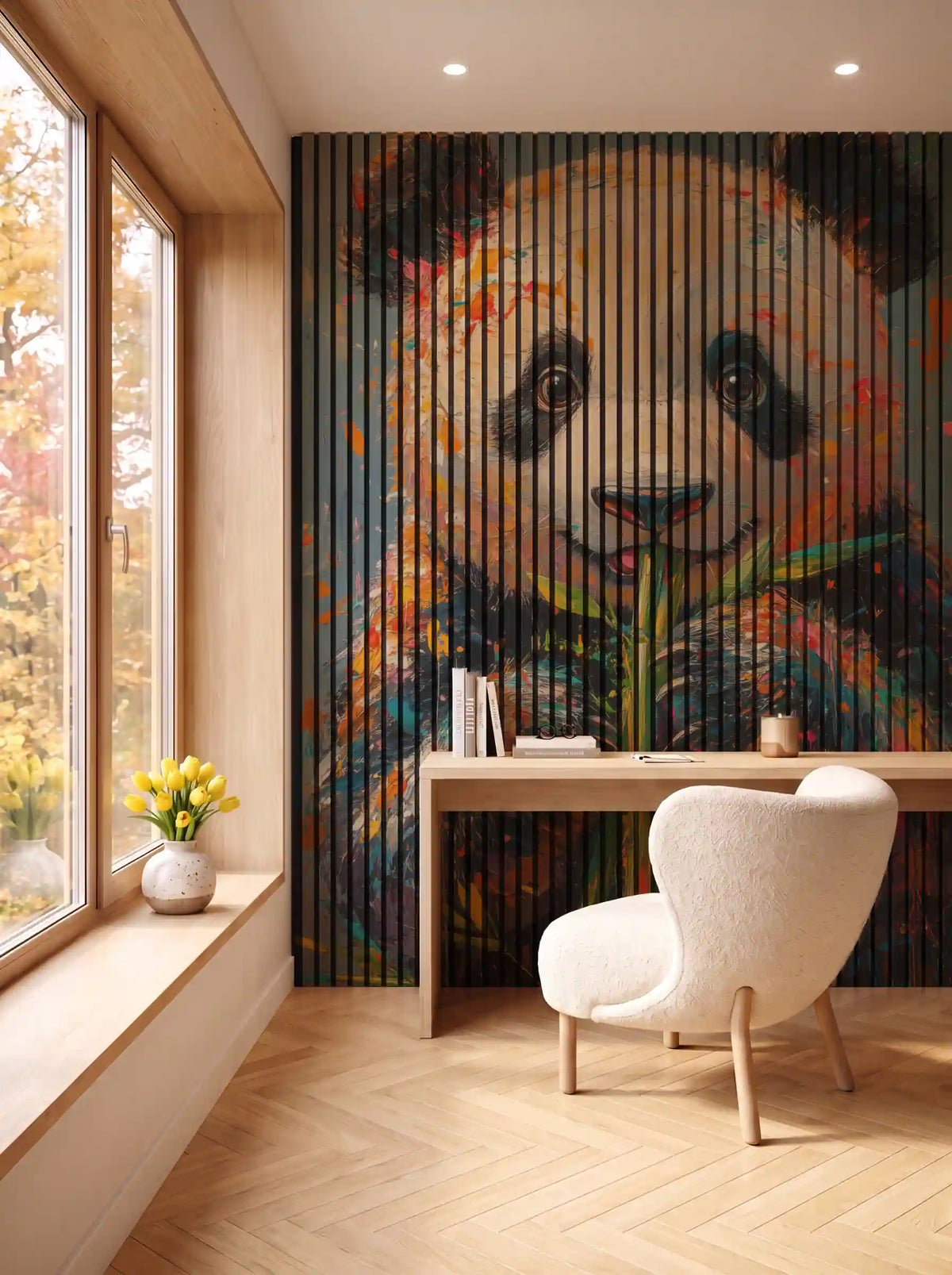 Akustikpanel med Painted Animal motiv nr. 29, i en spisestue