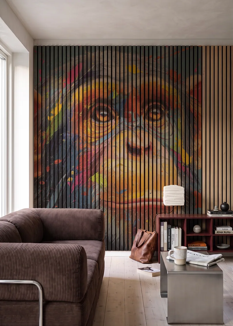 Akustikpanel med Painted Animal motiv nr. 1, i en stue