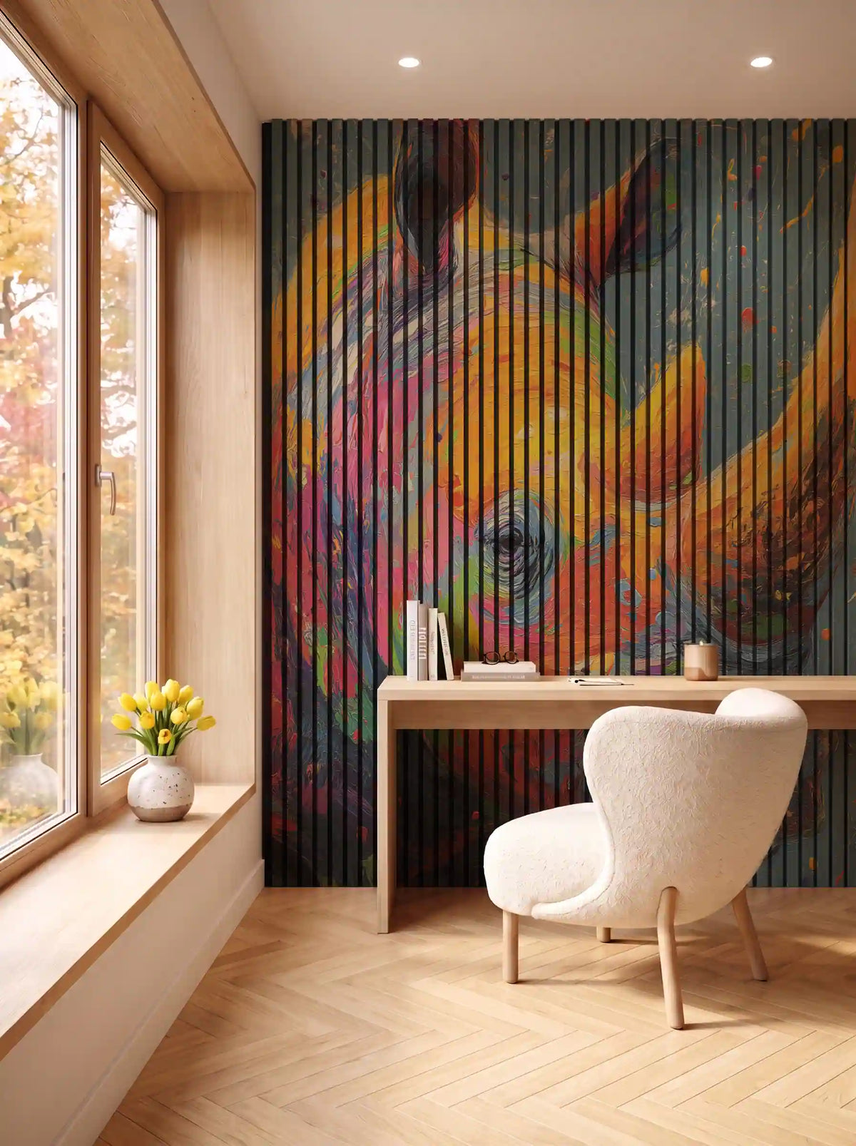 Akustikpanel med Painted Animal motiv nr. 8, i en spisestue