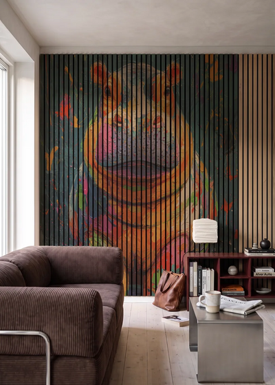 Akustikpanel med Painted Animal motiv nr. 7, i en stue