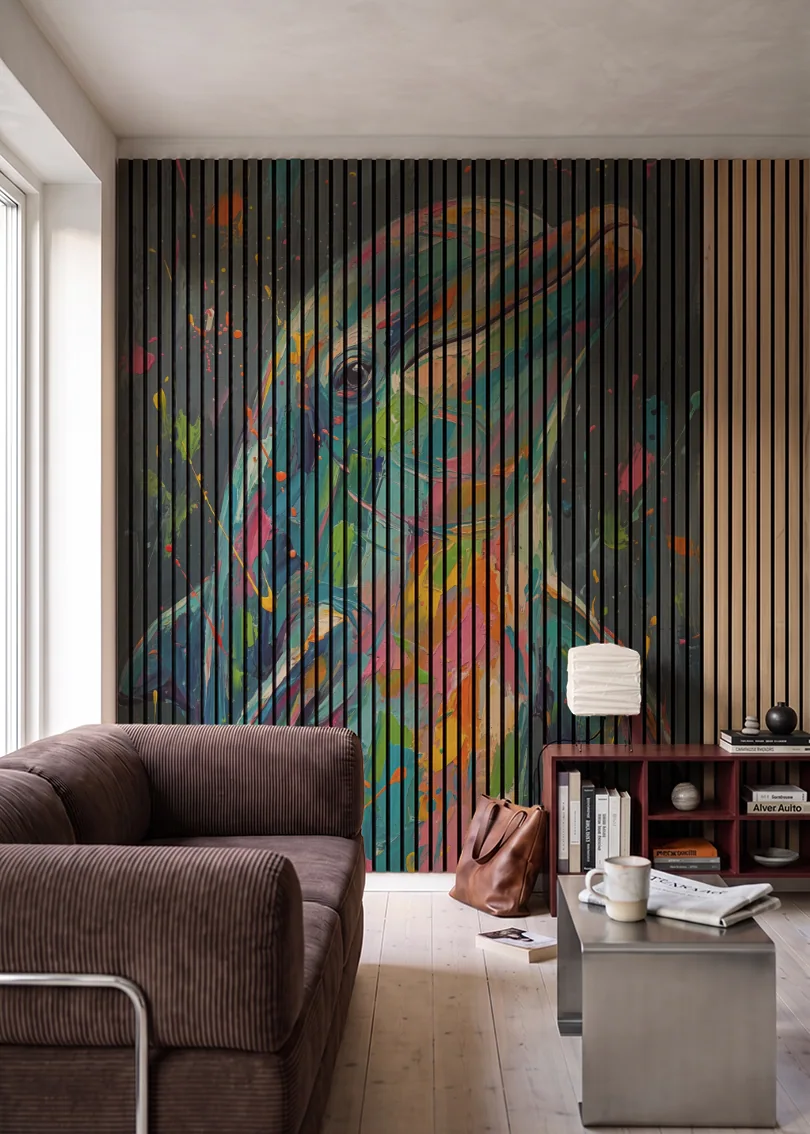 Akustikpanel med Painted Animal motiv nr. 18, i en stue