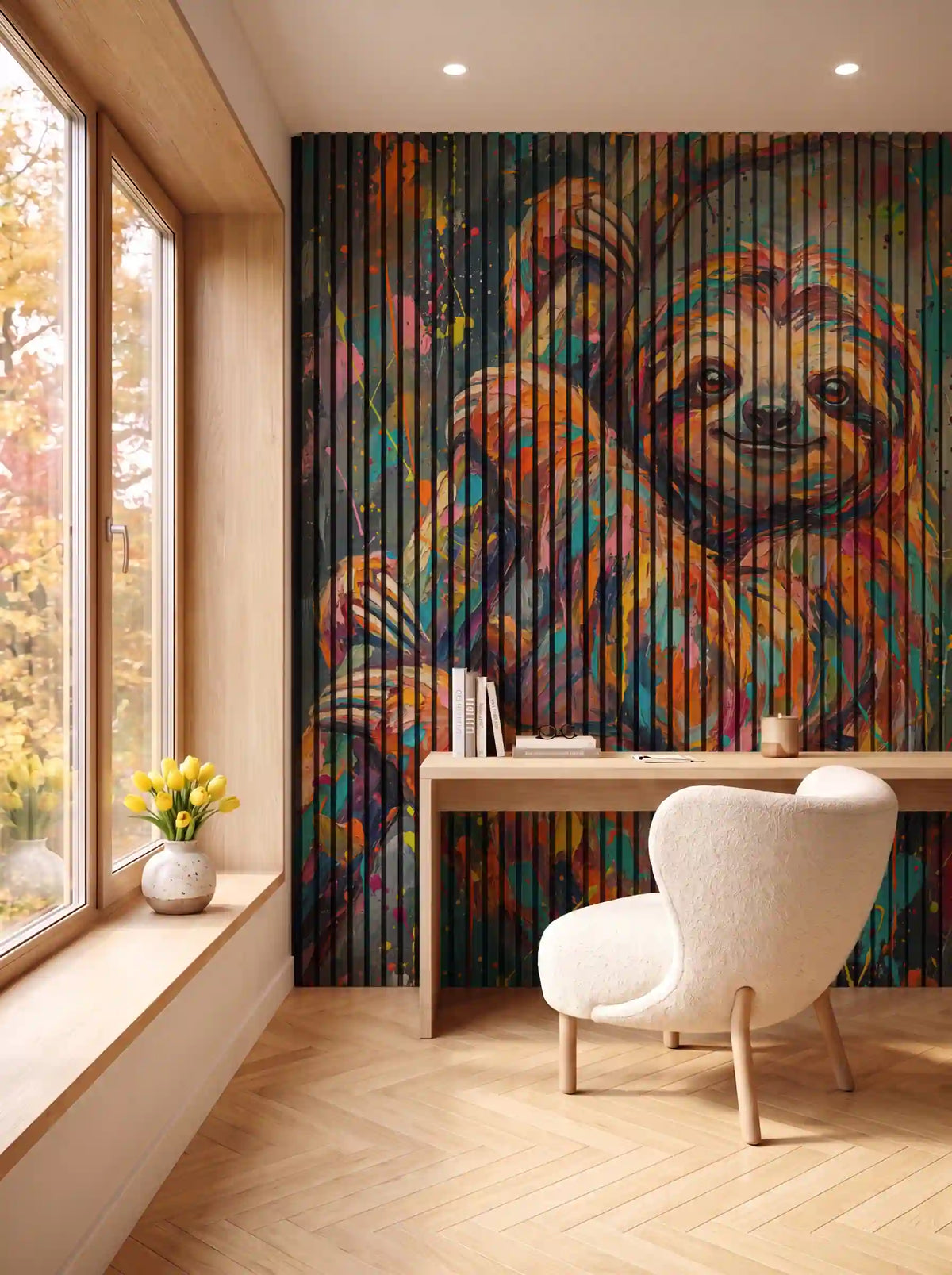 Akustikpanel med Painted Animal motiv nr. 21, i en spisestue