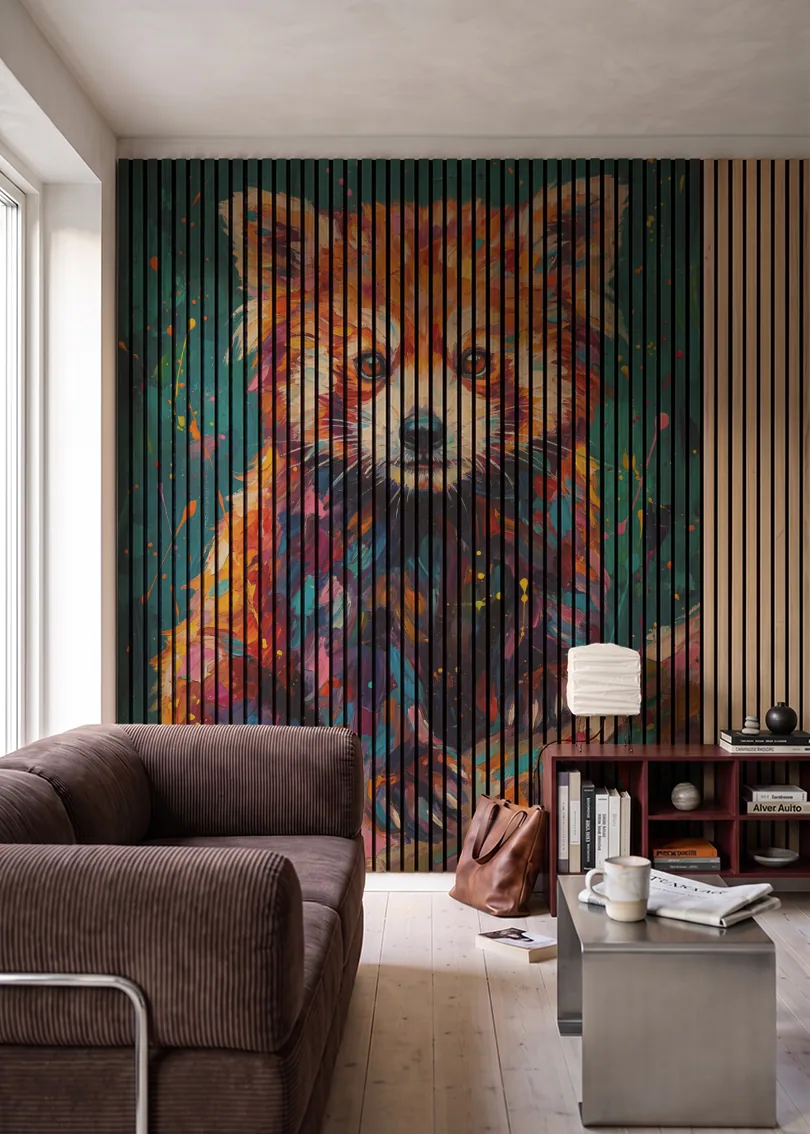 Akustikpanel med Painted Animal motiv nr. 22, i en stue